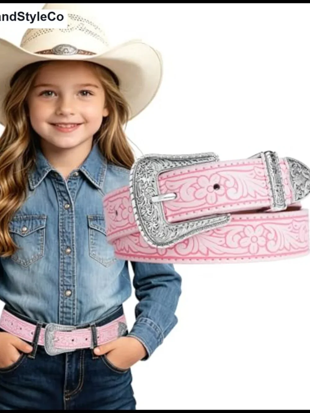 Cowgirl Belt for Girls | Vintage Embossed PU Leather | Adjustable 9 Holes |